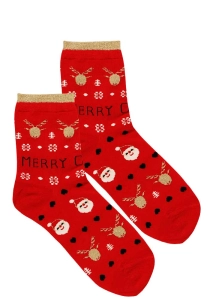 Skarpetki damskie bawełniane z lurexem, czerwone świąteczne sn9290 christmas